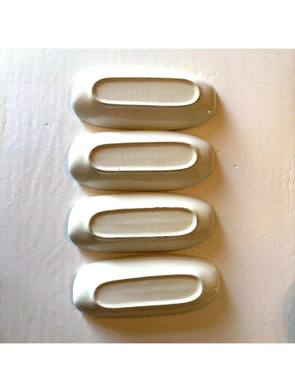 WHITE STONEWARE CORN ON THE COB HOLDERS SET OF FOUR